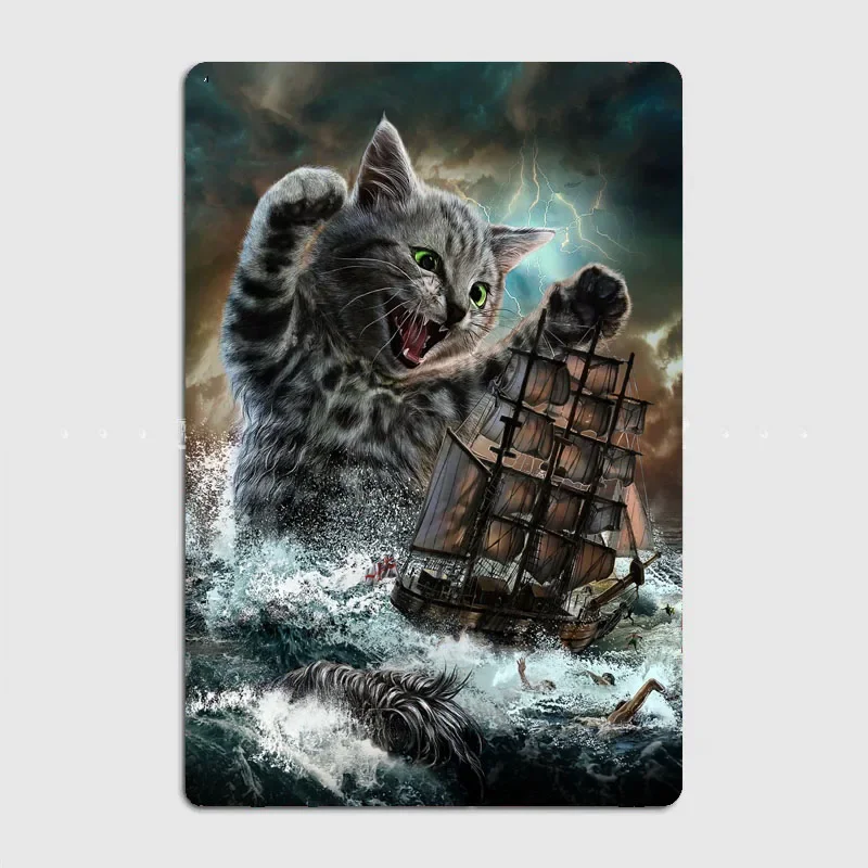 Винтажный Настенный декор в виде кошки и лодки с художественной панелью пейзажем