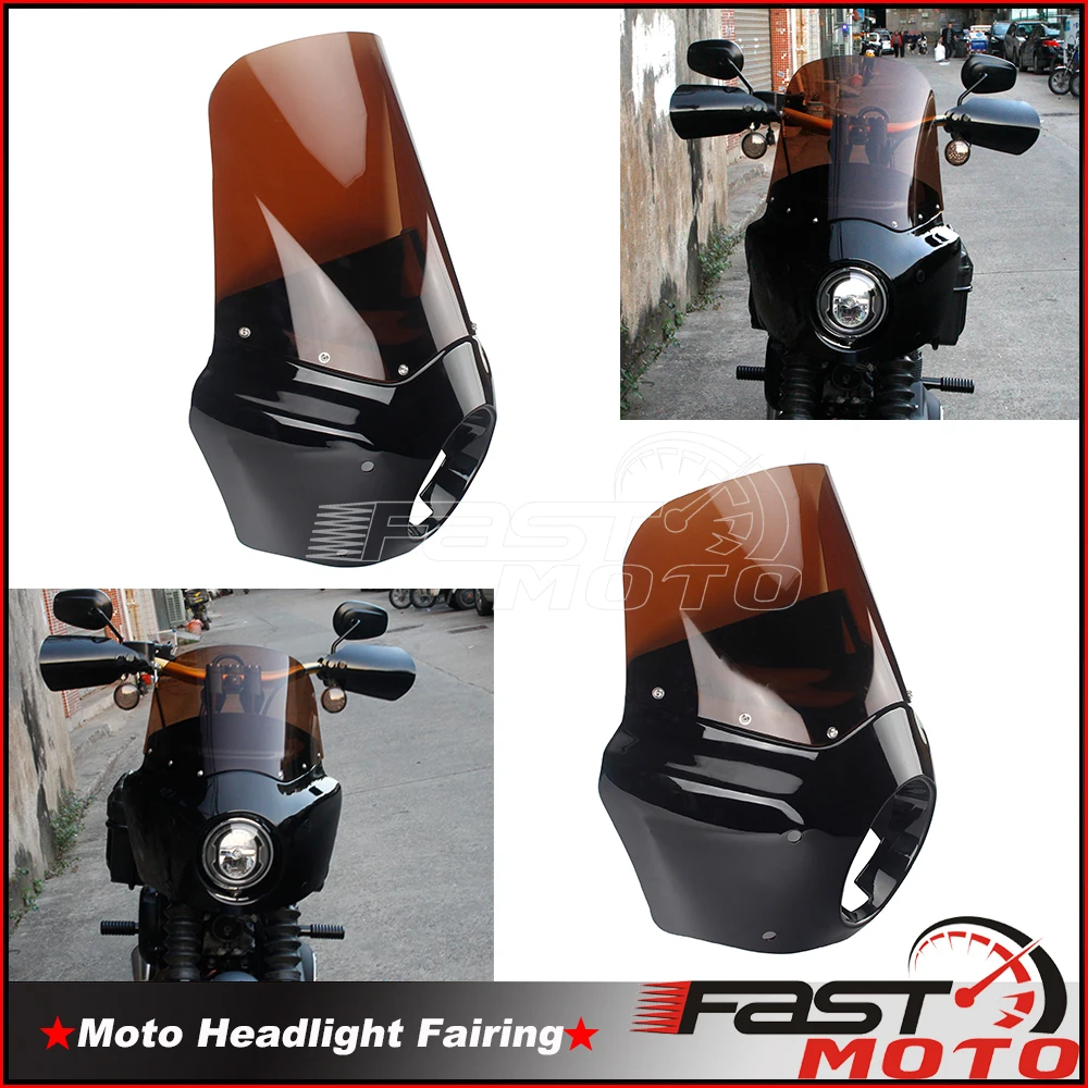 

Motorcycle Front Cowl Dirt Bike Black Headlight Fairing For Harley Softail Street Bob FXBB Standard FXST Low Rider FXLR 18-21