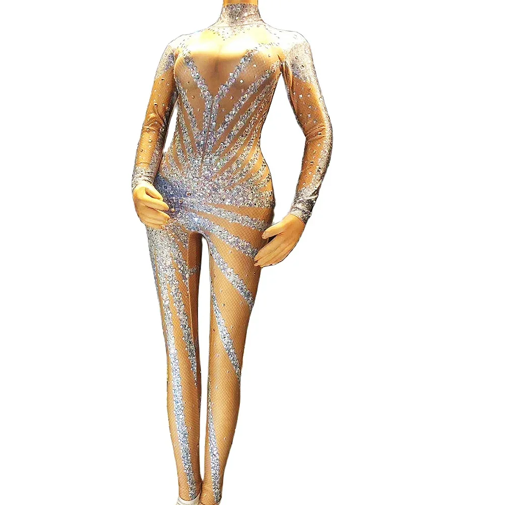 Женские комбинезоны с высоким воротником и блестящими бриллиантами блестящий