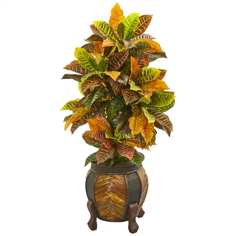 

Croton Plastic Artificial Plant in Planter, Orange Aquarium decoration Turtle platform Bearded dragon hammock Aquarium accessori