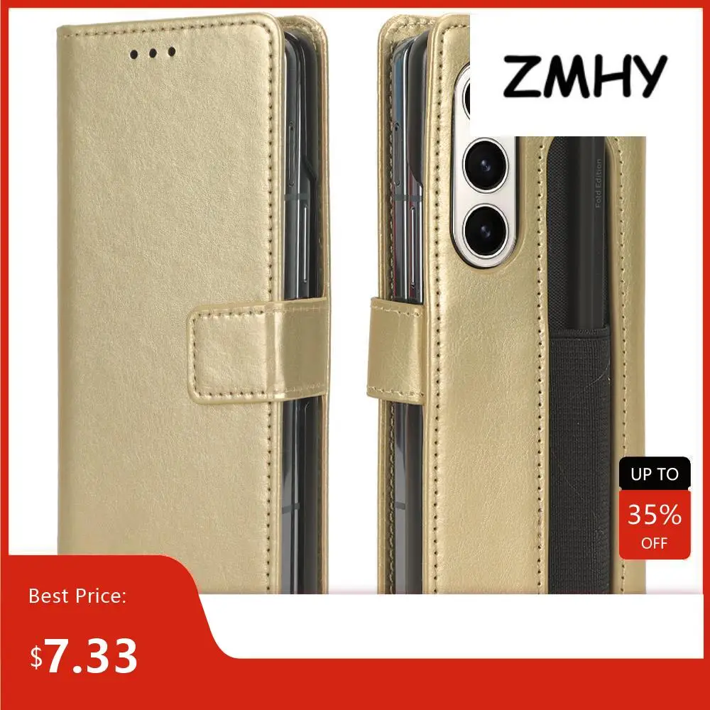 

For Samsung Galaxy Z Fold 5 Case Crazy Horse Pattern Leather With Wallet Bag Kickstand Shell Drop-proof Shockproof Phone Cover