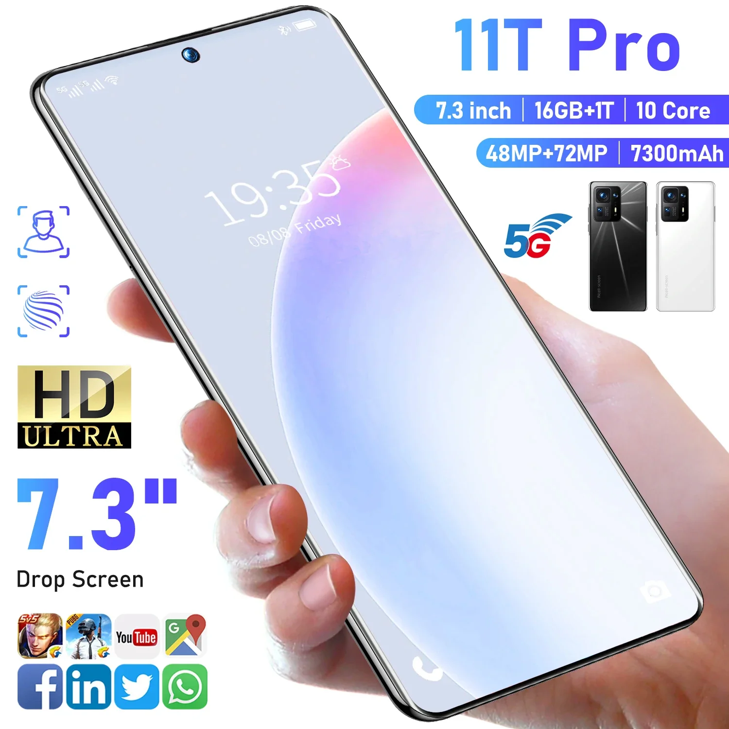 

2023 Global New T11 ultra 16G+1TB Smartphone 4G/5G Android11 7.3-inch 6800mAh Unlock Dual SIM Card