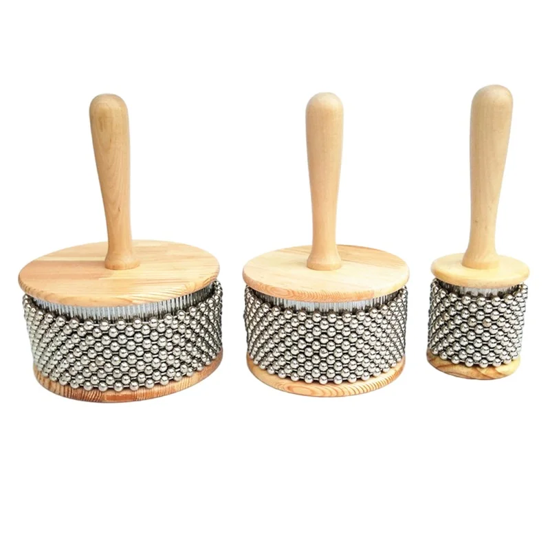 

Wooden Cabasa Metal Beaded Chain & Cylinder Pop Hand Shaker Percussion Instrument Toy For Kids Classroom Band Medium Size