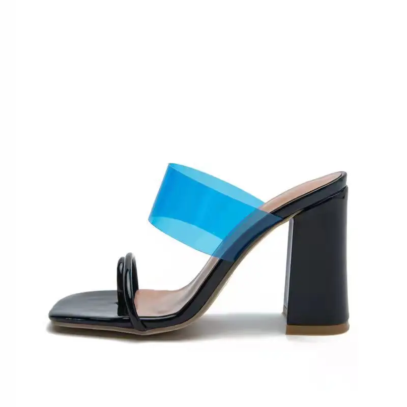 2022 Black High-heeled Slipperswomen's Outer Wear Slip-on Slip-on Slippers Women's High Heel Slippers Fashion Flip Flops 42 43