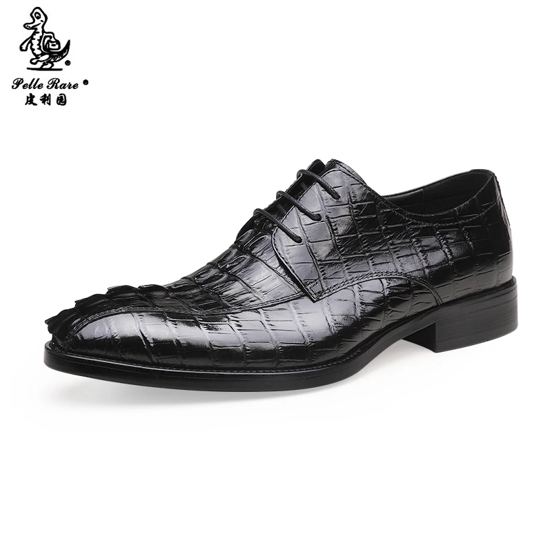 

piliyuan new Double tail crocodile leather male formal shoes summer breathable lace-up business personality Wedding shoes