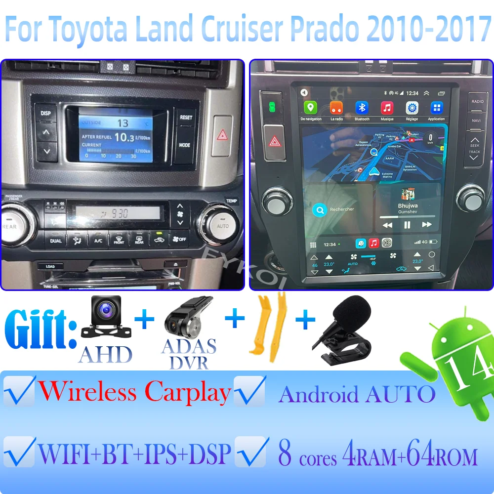 

Android15 для Toyota Land Cruiser Prado 150 2010-2017 автомобильный радиоприемник автомобильный мультимедийный экран Tesla Carplay Auto Bluetooth GPS 4G
