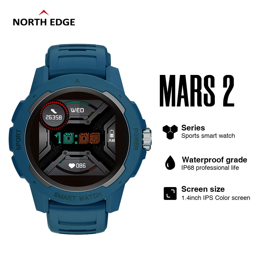 

NORTH EDGE Men's Digital Watch Men Fashion Sports Watches Full Touch Screen Heart Rate Pedometer Stopwatch IP68 Waterproof Clock