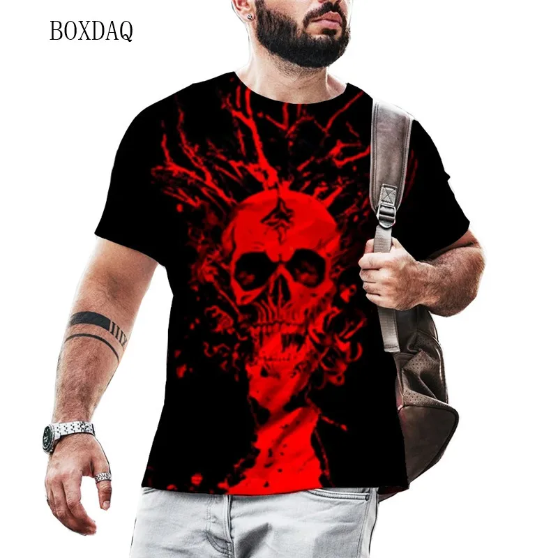 

Мужская летняя футболка с коротким рукавом и принтом черепа