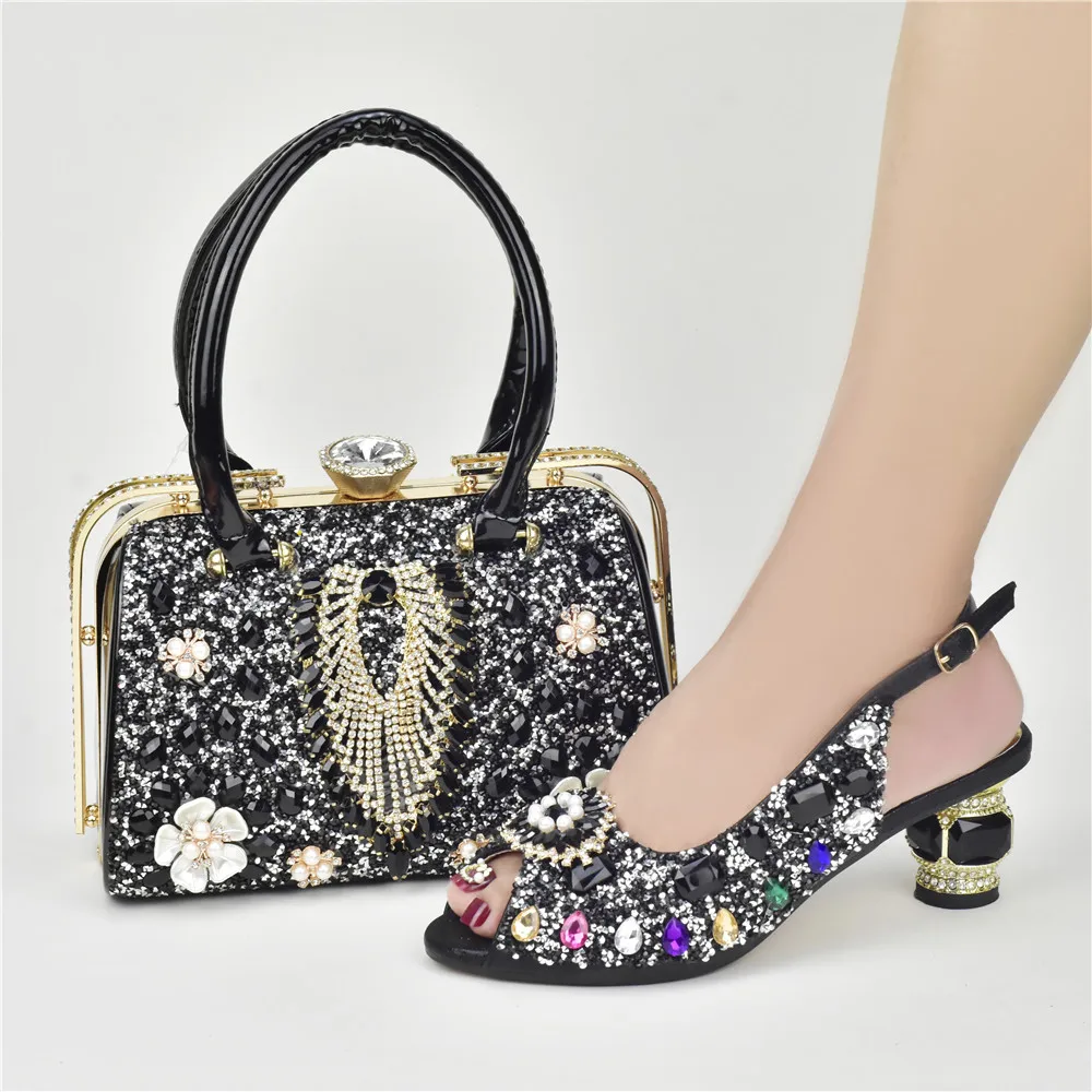 

Высококачественная Черная Дизайнерская обувь в африканском стиле, соответствующая итальянскому дизайну, вечерняя Обувь с комплектом сумок