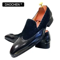 italian mens casual shoes black brown wingtip real leather mem shoes slip on dress wedding office banquet loafers shoes for men