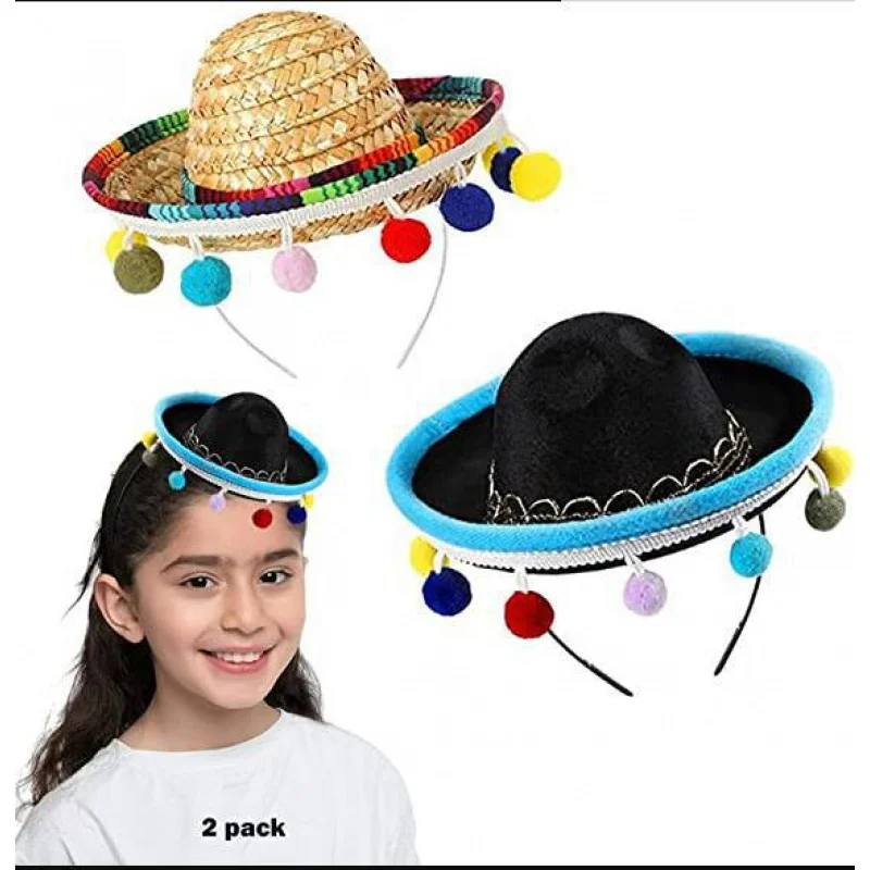 

Shengruoang Festival Carnival Mini Straw Wide-Brimmed Headband Children's Hat