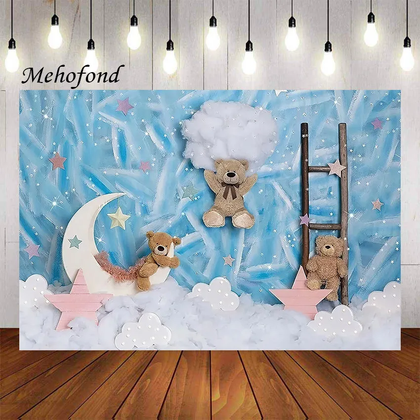 

Фон для фотосъемки Mehofond с голубым небом луной белыми облаками звездами медведем детскими фотографиями на 1-й день рождения