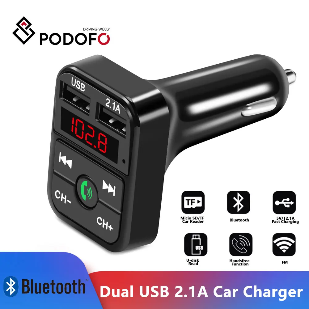 

Автомобильный FM-трансмиттер Podofo, Bluetooth 5,0, 2 USB, 2,1 А