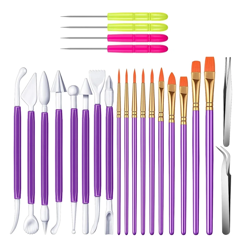 

24Pcs Cookie Decorating Kit Fondant Cake Decorating Tool Include Decoration Brushes Stir Needle Modeling Tool Tweezer