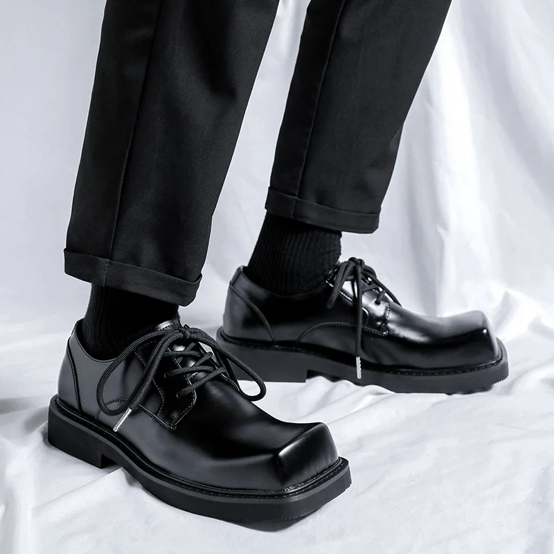 

Square Toe Leather Shoes for Men Korean Streetwear Fashion Vintage Business Casual Formal Leather Shoes Male Wedding Dress Shoes
