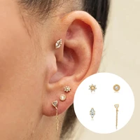canner earrings for women small flower 4pcsset real 925 sterling silver stud piercing zircon chains earring pendientes gifts