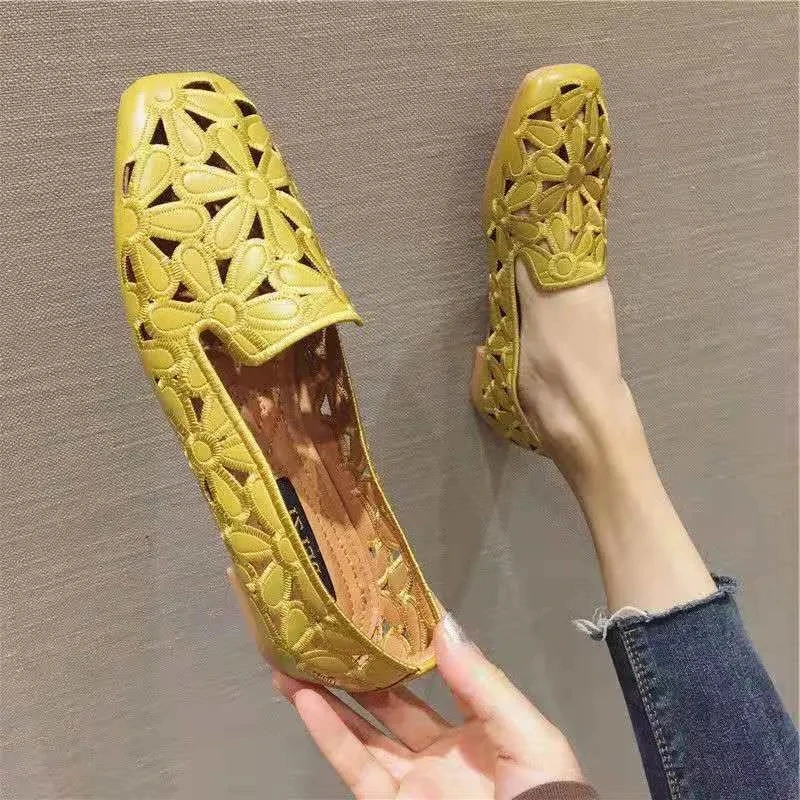 

Size 35-42 Square Toe Summer Shoes for Women Embroidery Designer Shoes Soft Slipon Loafers Moccasin Leisure Women's Ballet Flats