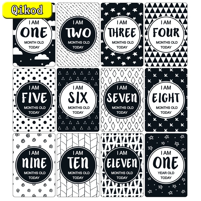 

New 12 Pcs Month Card Baby Monthly Newborn Milestone Photo Sharing Cards Gift Set Funny Cartoon Photography Photo Cards Stickers