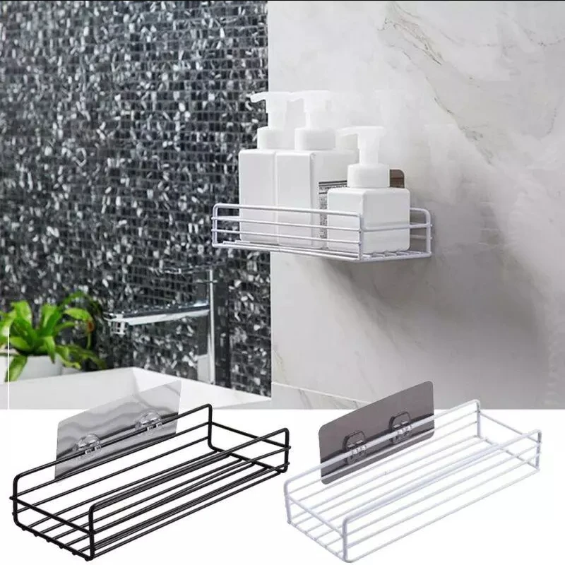 

Rust Stainless Steel Shower Gel Adhesive Shampoo Holder Kitchen Bathroom Wall Storage Rack Shelf Organiser Suction Basket Shelf