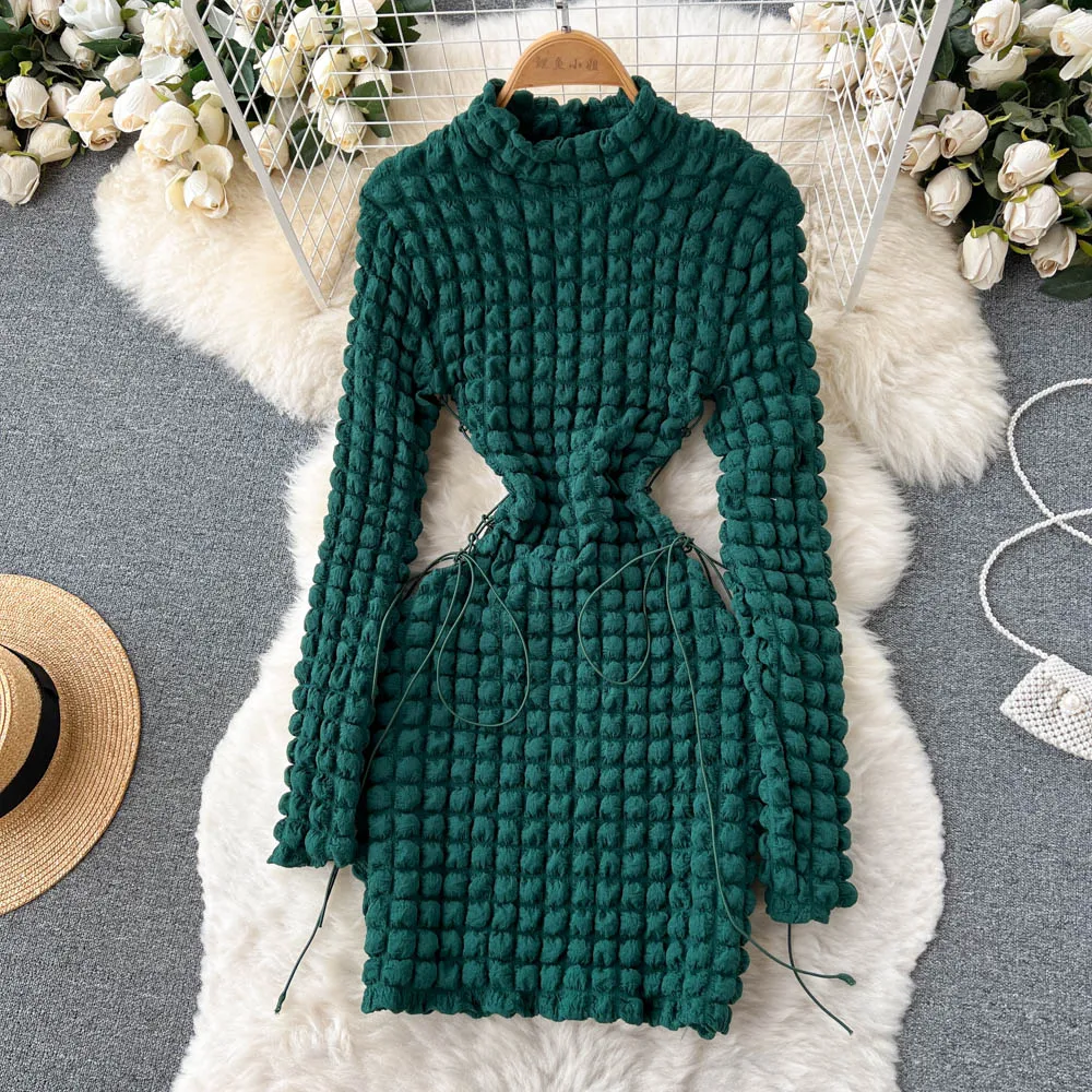 

Женское платье в клетку с длинными рукавами, облегающая короткая юбка с завязкой на талии во французском стиле, осень 2022