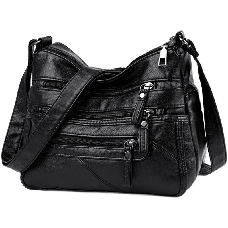 Women'S Soft Shoulder Bags Middle-Aged Elderly Messenger Crossbody Bags Pu Leather Women Mother Bag Multipocket Purse Handbags
