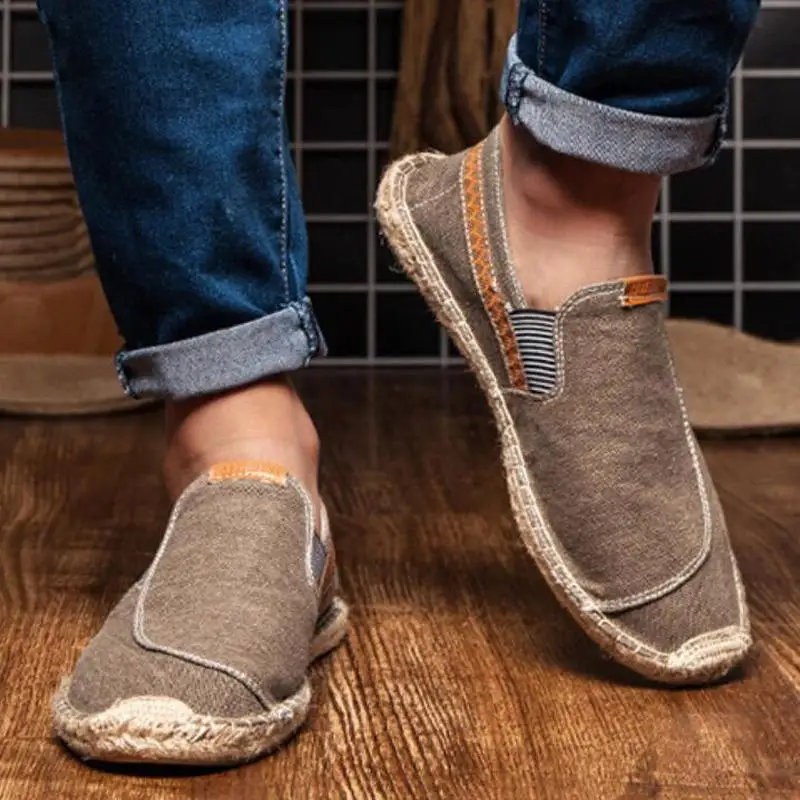 

Mens Casual Shoes Loafers Flat Hemp Bottom Man Shoes Driving Soft Male Shoes Holiday Beach Sailing Bohemian Shoes for Men