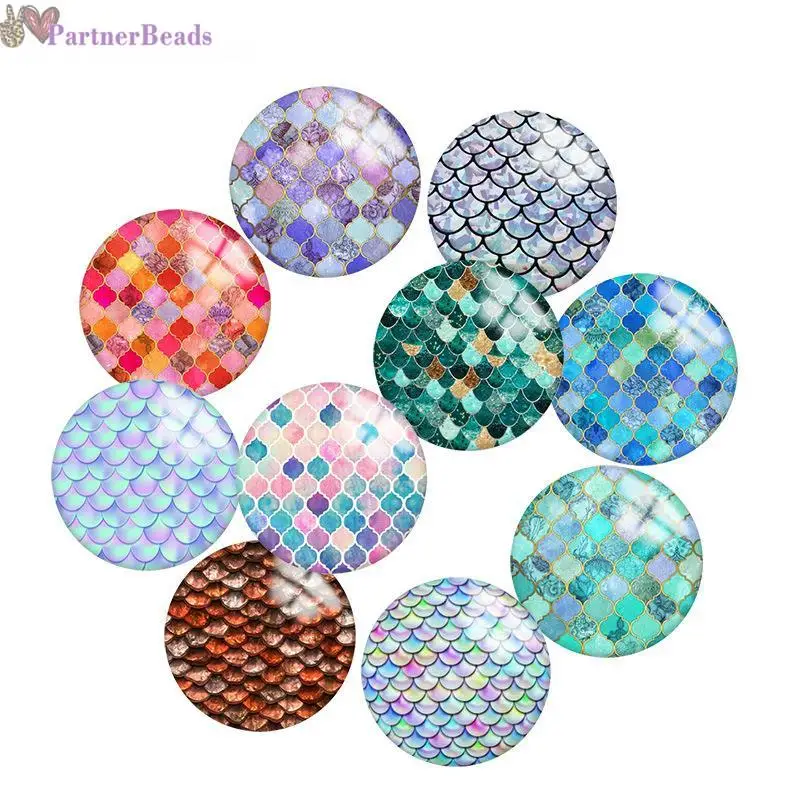 

Fish scales Pattern Round Photo Glass Cabochon Demo Flat Back Making Findings 20mm Snap Button N1501