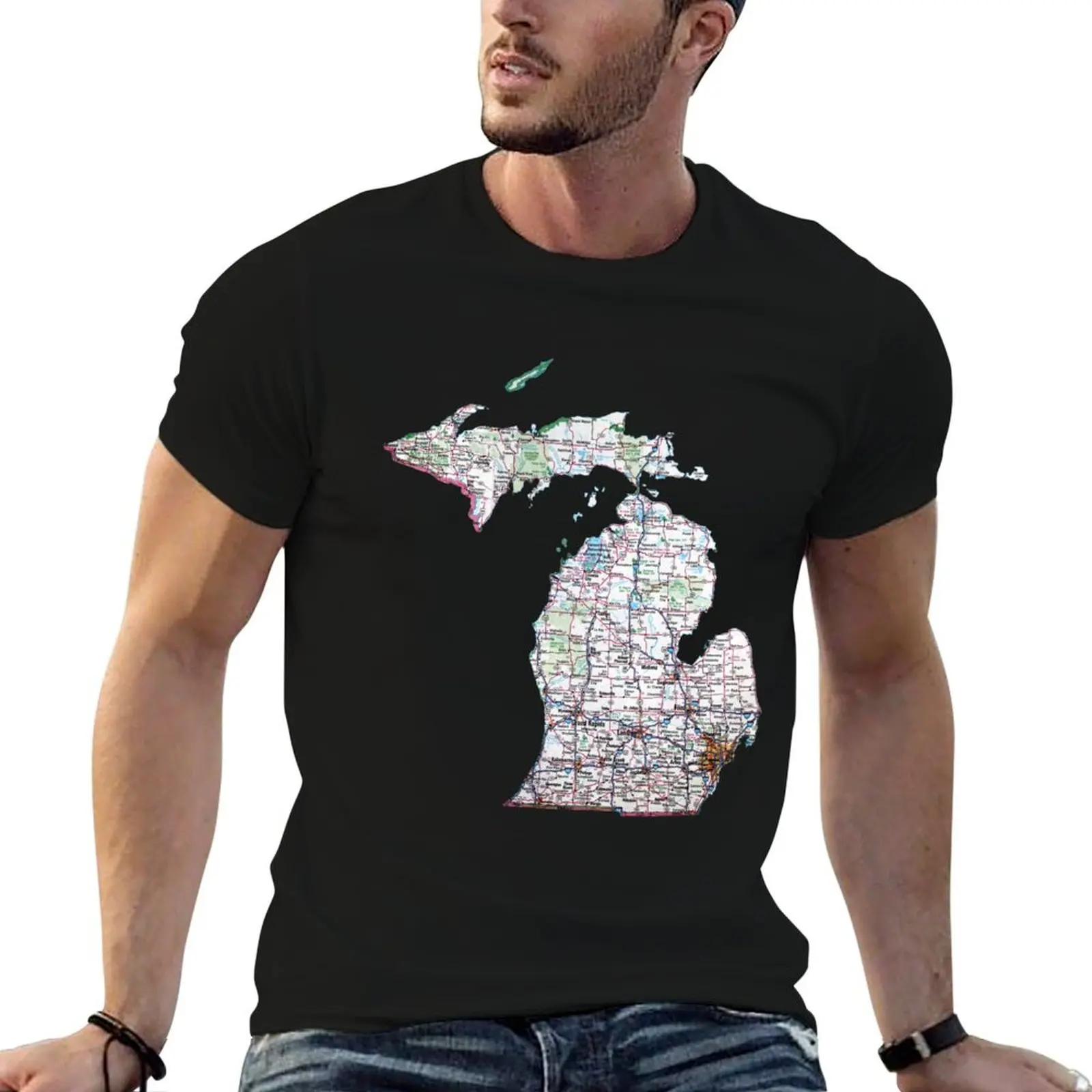 Фото Футболка Michigan Roadmap с модным графическим принтом для мужчин №1