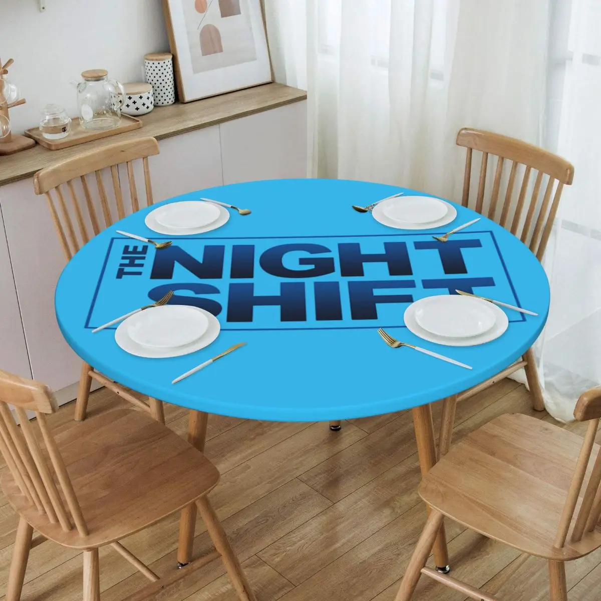 

Round Waterproof TV Show The Night Shift Table Cover Elastic Table Cloth Backing Edge Tablecloth for Picnic