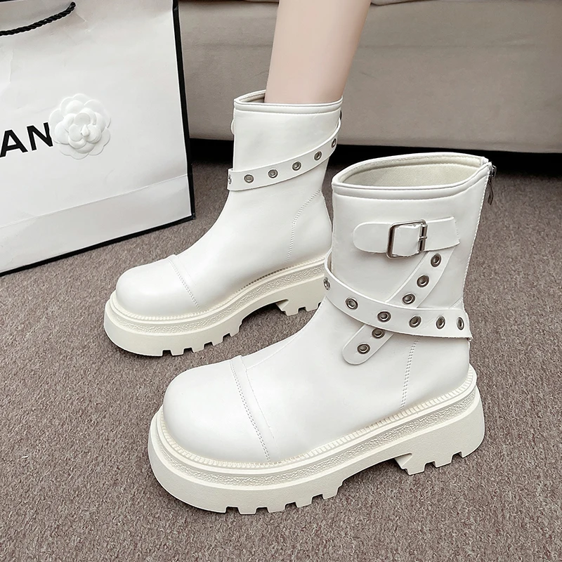 Женские кожаные ботинки женские до щиколотки 2024 женская осенняя рок-обувь в