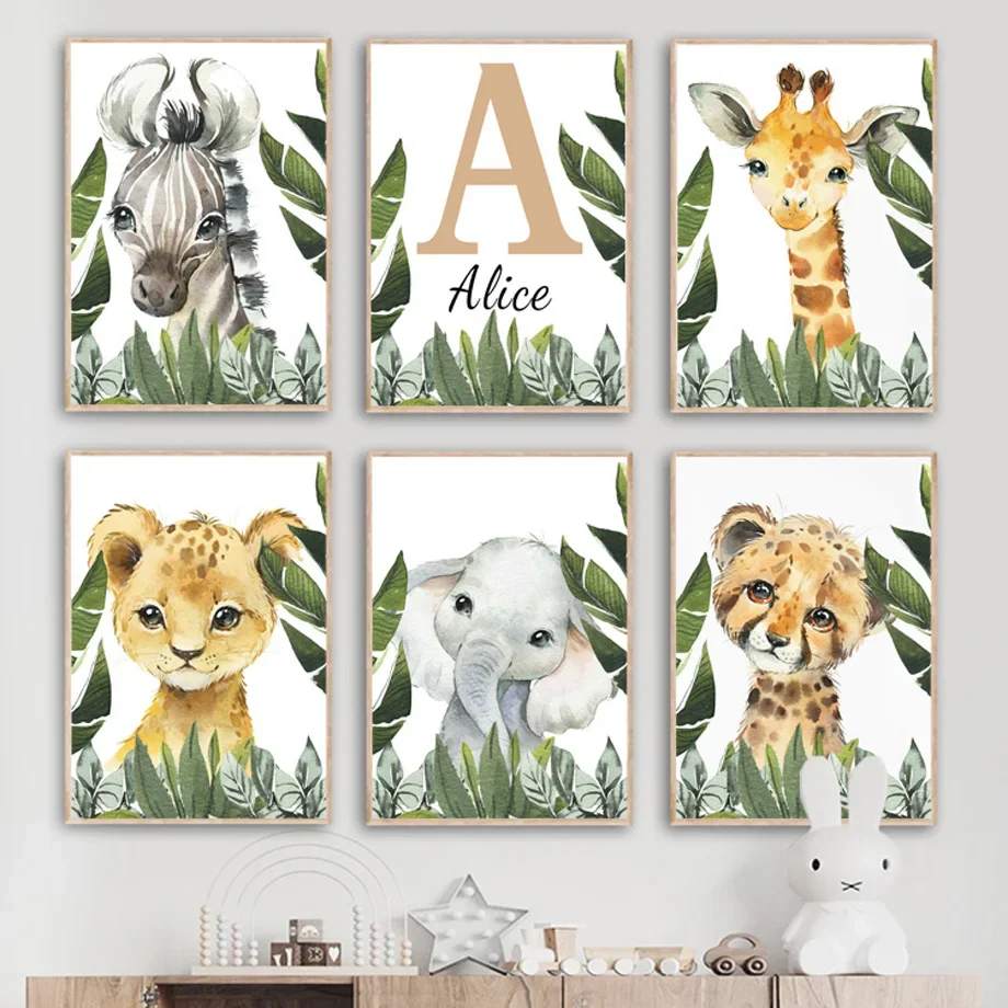 Детская живопись слон жираф лев Зебра Weasel детская настенная Картина на холсте