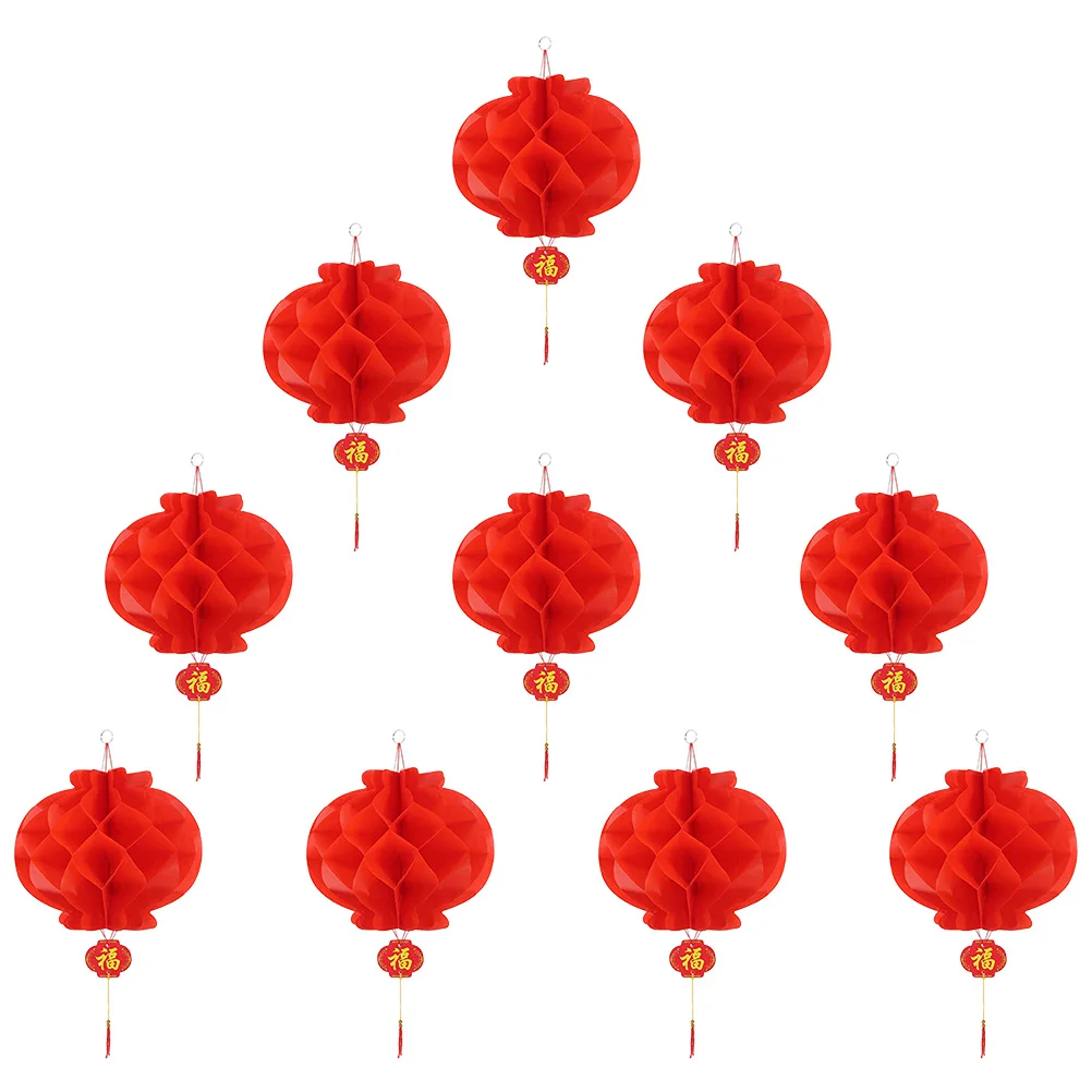 

20 Pcs New Year Spring Festival Lanterns Decorative Wedding Honeycomb Ornaments Hanging Oil Paper for Red