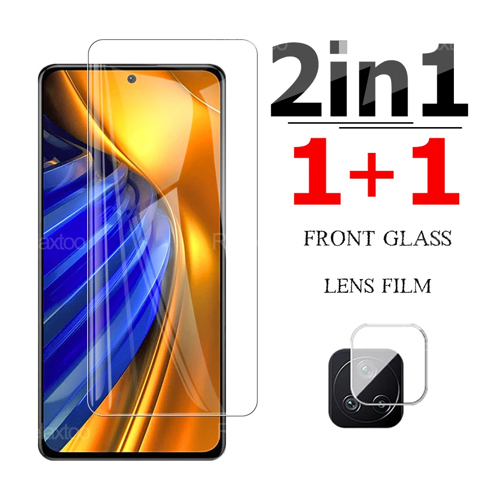 

2 in 1 Tempered glass Full Cover Protective for Xiaomi poco F4 x3 gt f3 F4 Screen Protector poco x4x3 nfc pro 5G lens film glass