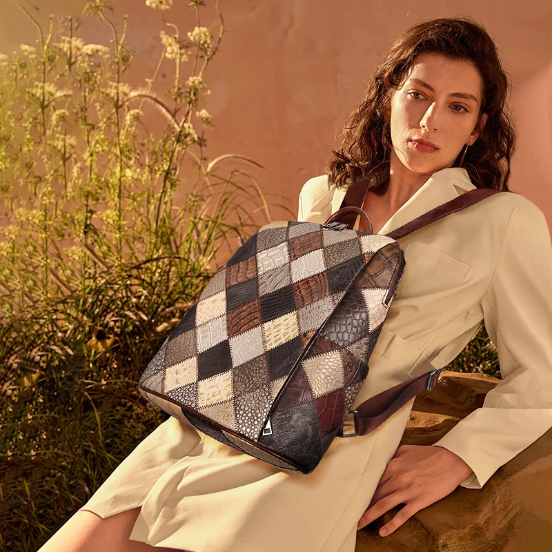 

Женский рюкзак в стиле ретро из натуральной кожи, сумка на плечо 12 дюймов, Женская дорожная сумка в стиле пэчворк, качественная сумка для ноутбука, новинка 2023