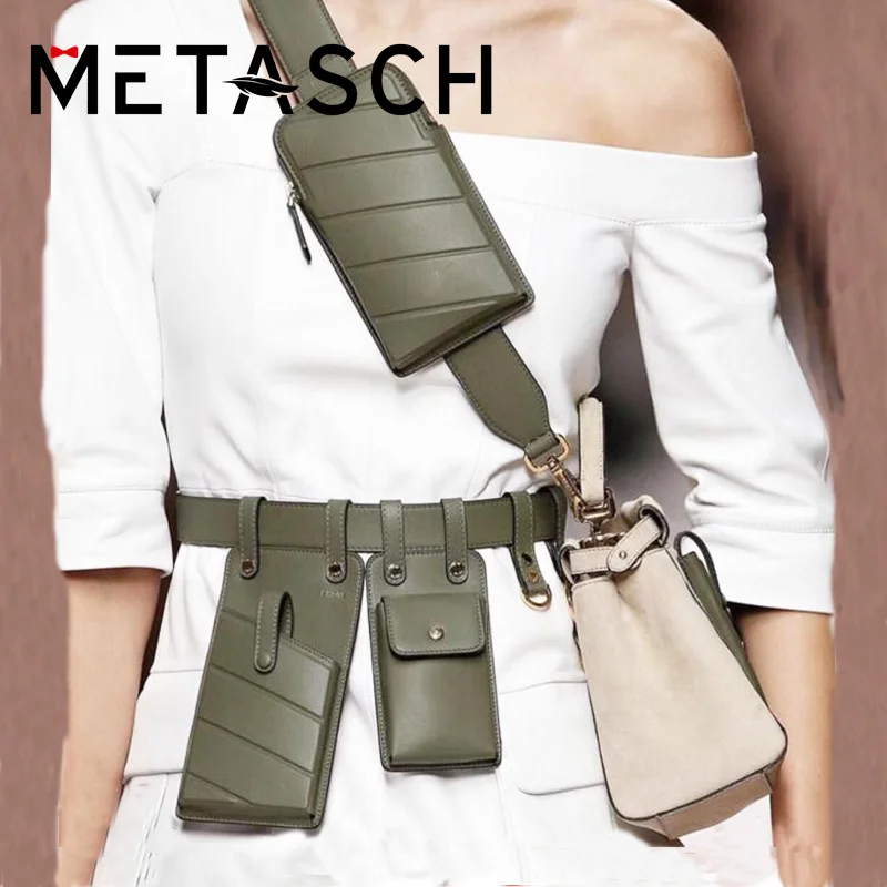 

METASCH Women Waist Belt Bag Fashion Leather Crossbody Chest Bags Girl Fanny Pack Small Phone Pack shoulder strap Packs 03037