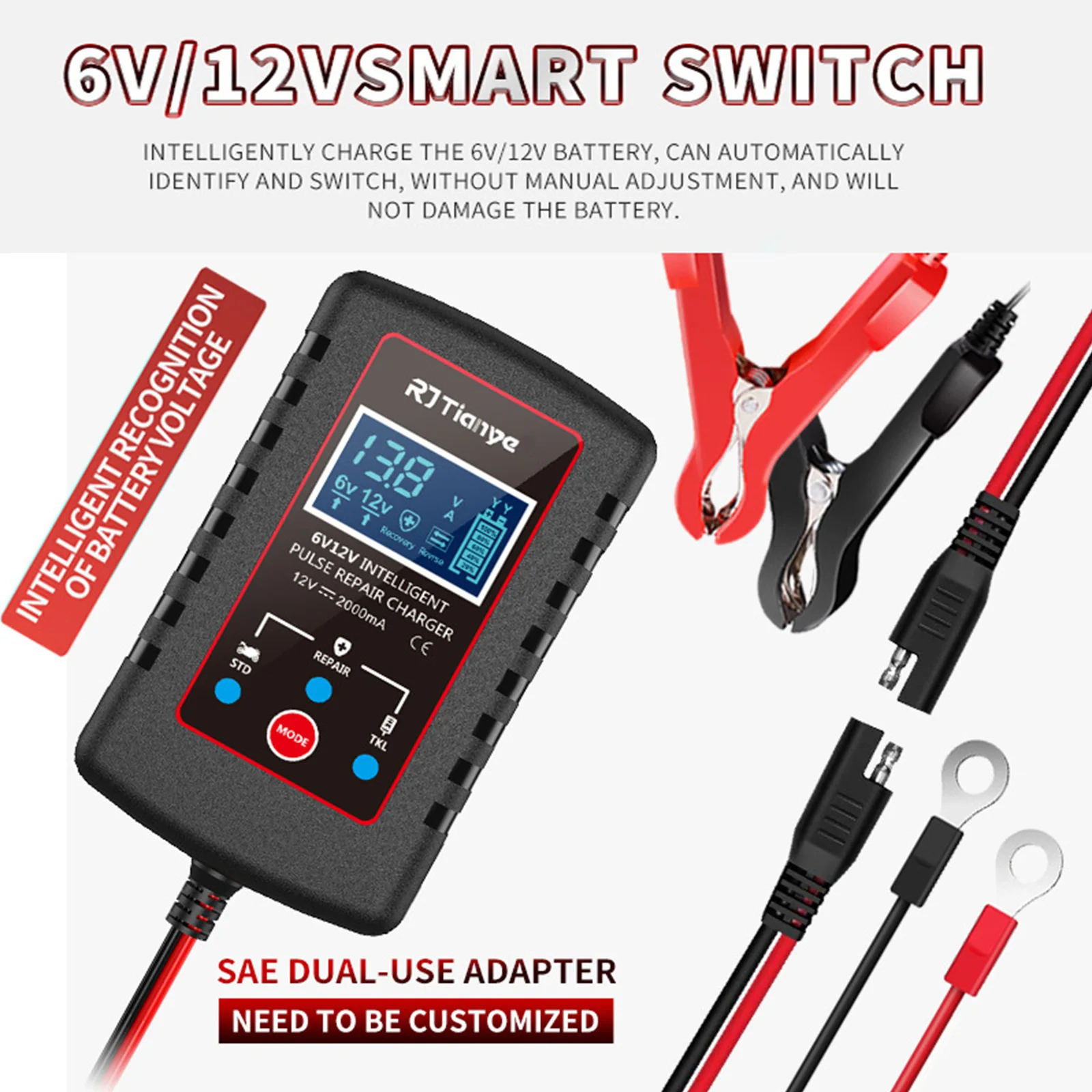 

6V 12V Battery Desulfurizer Wall Mounted Intelligent Battery Repair Charging Device Digital Display Ultrathin for Car Motorcycle