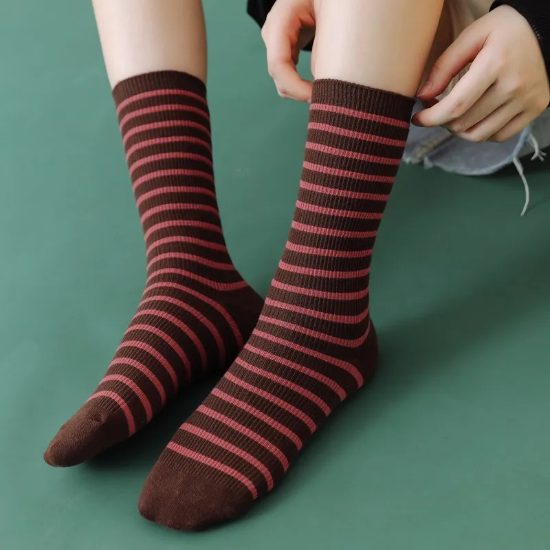 

1 Pair Women Socks New Autumn Winter Japanese Fashion Harajuku Colorful Striped Socks Medias Cotton Thick Warm Long Funny Socks
