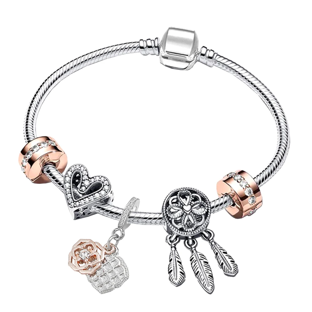 Ensemble de bracelets peints à la main pour femmes, bracelet de mode S925, réplique d'amour, attrape-salle, bijoux de luxe adaptés à Pandora