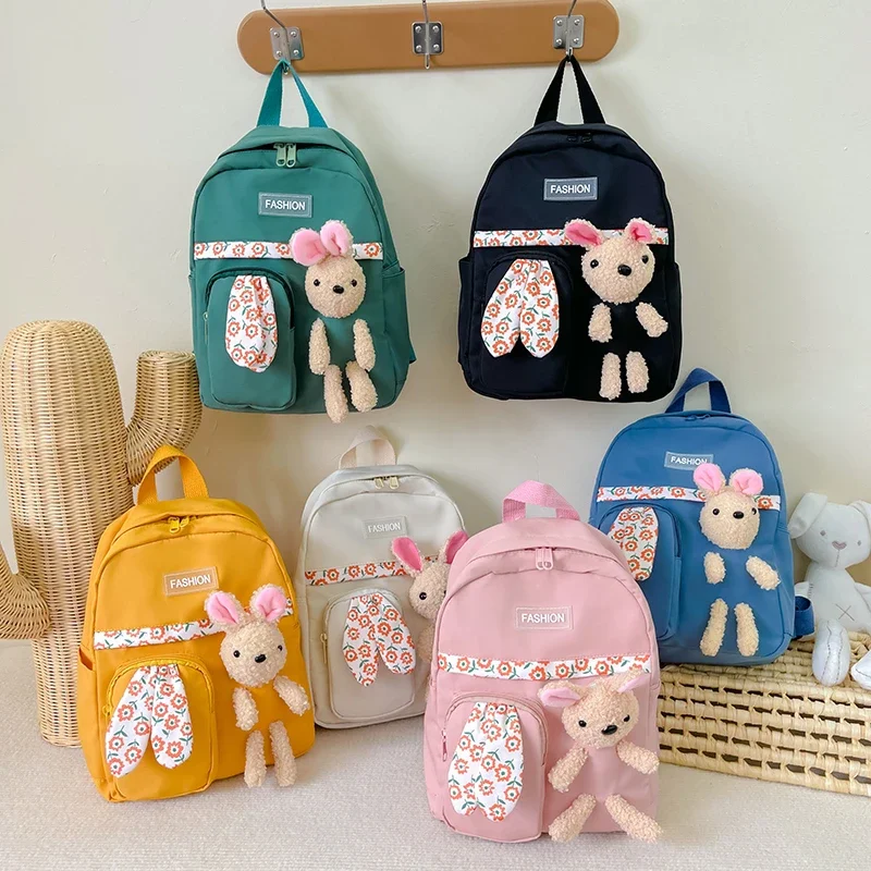 

Милые рюкзаки с мультяшным кроликом для девочек, школьный ранец в стиле ретро для женщин, модные маленькие однотонные рюкзаки, студенческий рюкзак