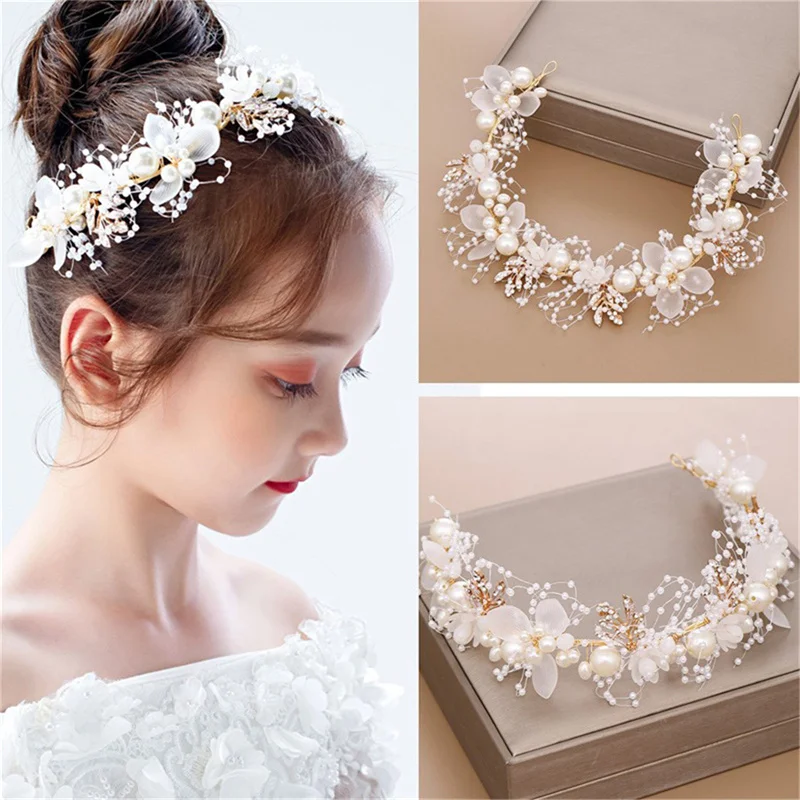 

Romantic Inlaid Imitation Pearls Flower Wreaths Headband Exquisite Rhinestone Alloy Floral Headwear Wedding Adjustable Headpiece