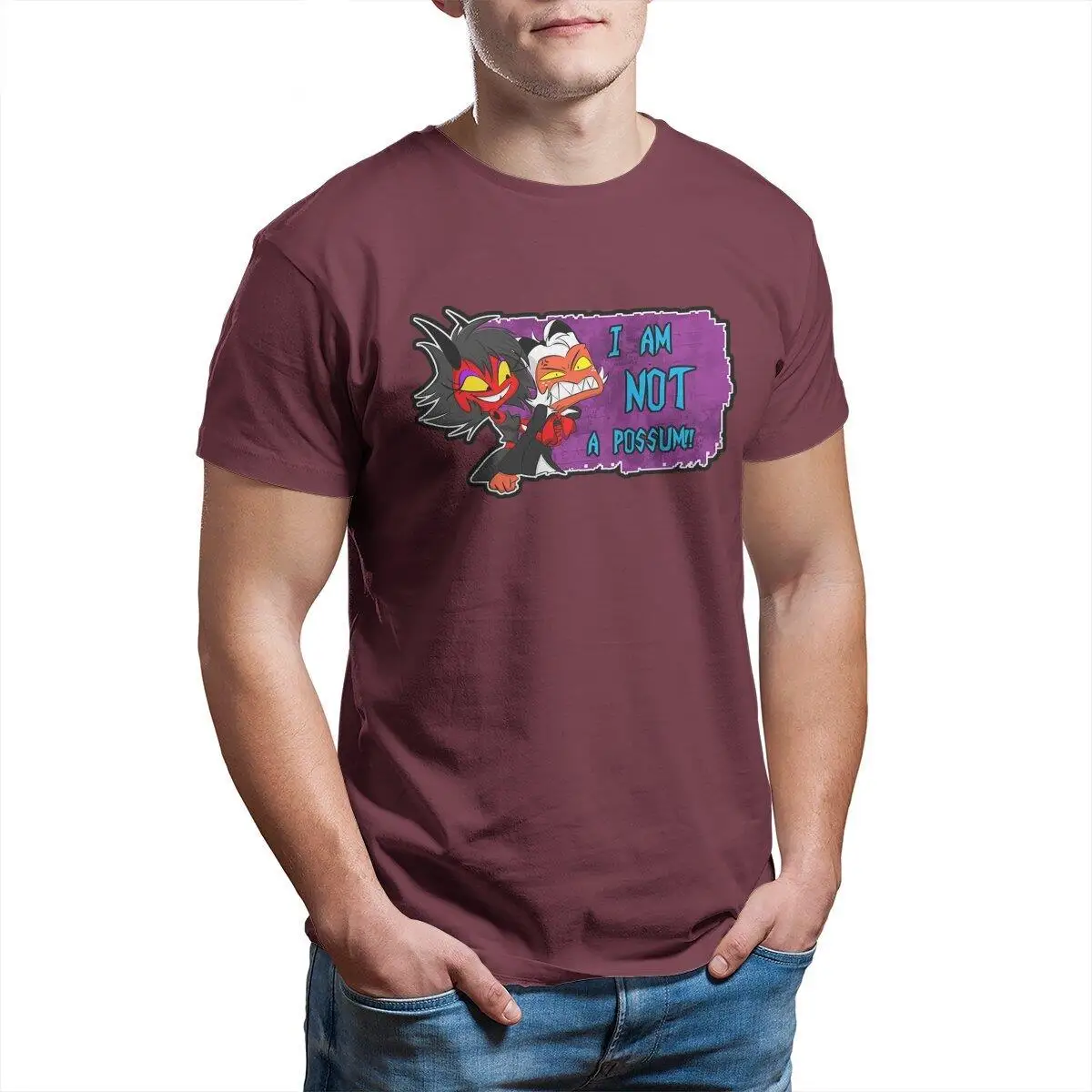 Moxxie Millie Not a Possum Men's T Shirts Helluva Boss Anime Tees Short Sleeve Crew Neck T-Shirts 100% Cotton Gift Clothing