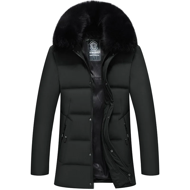 New Men's Middle Aged Business Casual Loose Thickened Cotton Suit Medium Length Wool Collar Middle Aged and Elderly Jacket