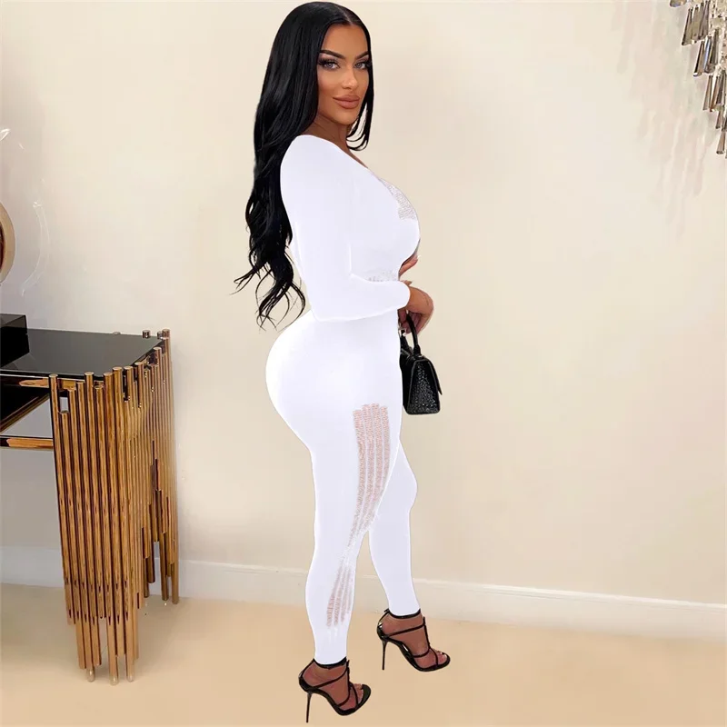 Сексуальный сетчатый прозрачный лоскутный ажурный облегающий комбинезон