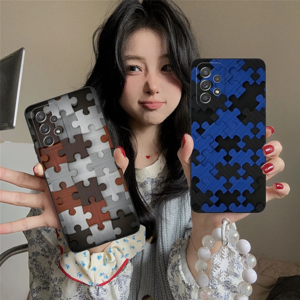 Puzzle Pretty Fashion Mobile Cell Phone Case for Samsung Galaxy A91 73 71 70 54 53 52 34 24 23 21 S 5G Black Cover Shell