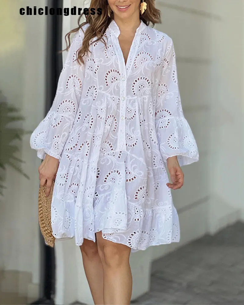 

Летнее модное свободное платье-рубашка с вырезами, женское повседневное однотонное платье-рубашка с круглым вырезом для женщин