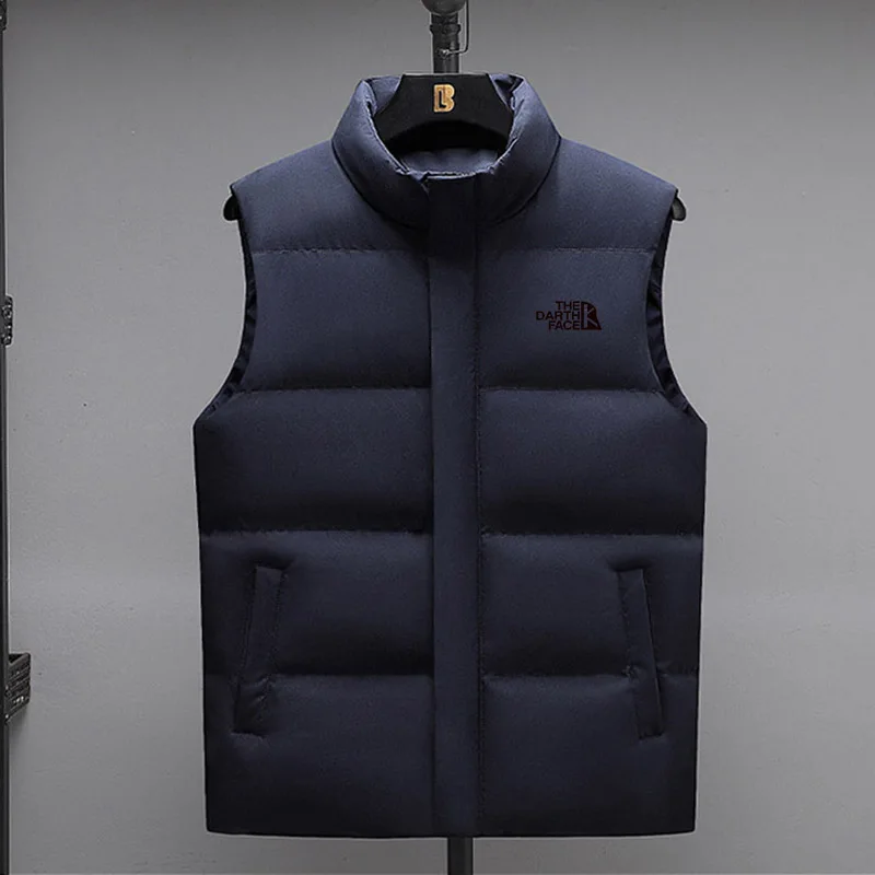 Autumn and Winter Outdoor New Men's Cotton Vest Jacket Solid Color Sleeveless Down Vest Jacket Men's Casual Vest Jacket Plus Siz
