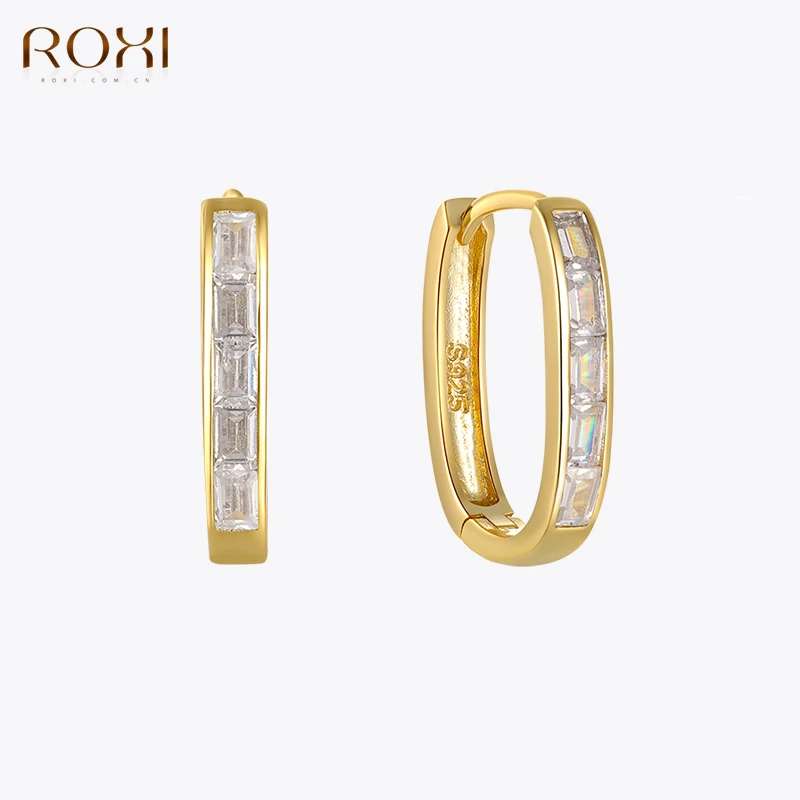 

ROXI Square Hoop Earrings for Women 18K Gold Color Crystals Engagement Wedding Earring Silver 925 Jewelry pendientes plata 925