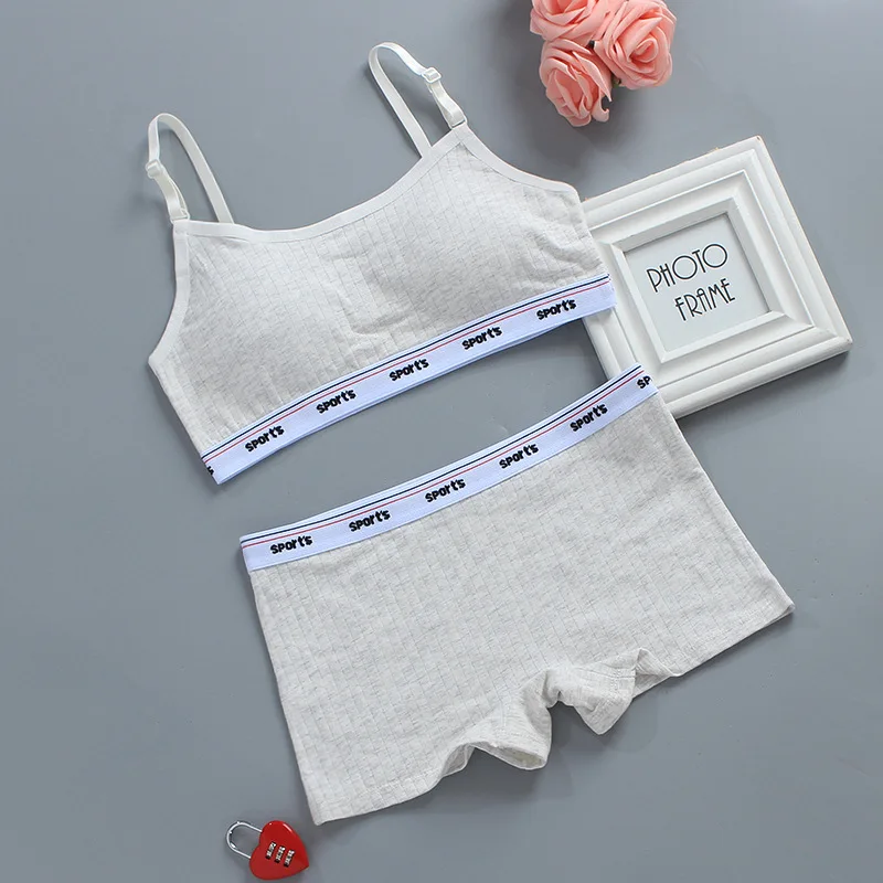 

Girls Bra Set Small Vest Suspender Underwear Cotton Tube Top Summer Student Girls Wrap Chest + Panties Set 8-15Y Sports Bra