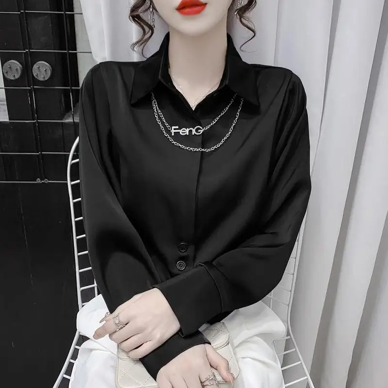 Enlarge Spring Fashion Autumn Long Sleeve Black Chiffon Shirt Women 2022 New Elegant Slim Top Single-breasted White Blusas Mujer