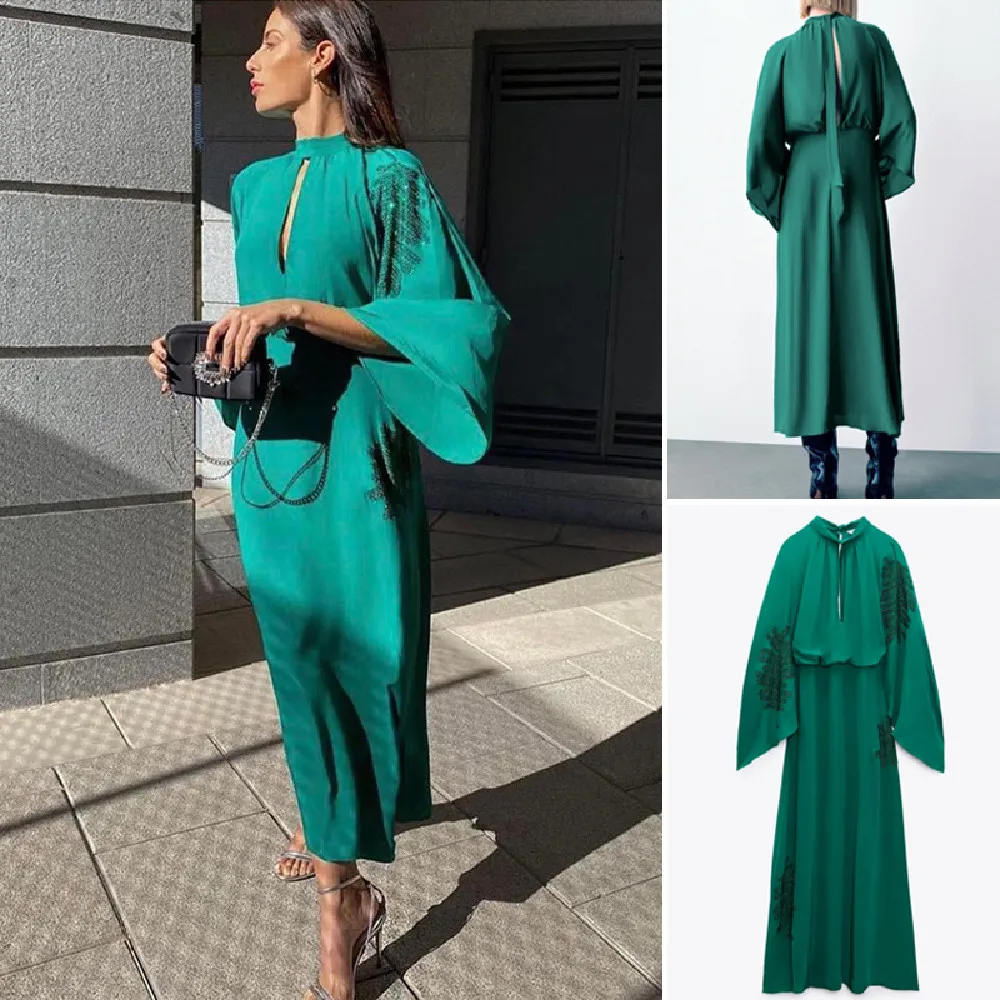 

COS LRIS Europe and the United States 2023 spring and summer new shiny long dress with bright embroidery temperament 4786292